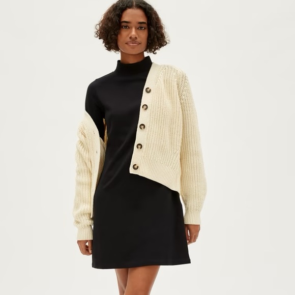 EVERLANE The Cotton Mockneck Dress in Black Long Sleeve Mini Length Small NEW - Picture 2 of 8